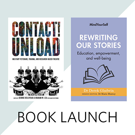 Two books from UBC authors: Rewriting Stories by Derek Gladwin, and Contact! Unload edited by George Belliveau and Graham W. Lea (U of Manitoba)